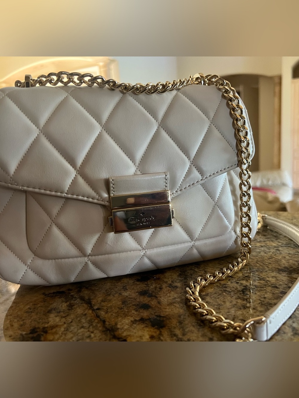 Quilted Chain Shoulder Bag in Cream